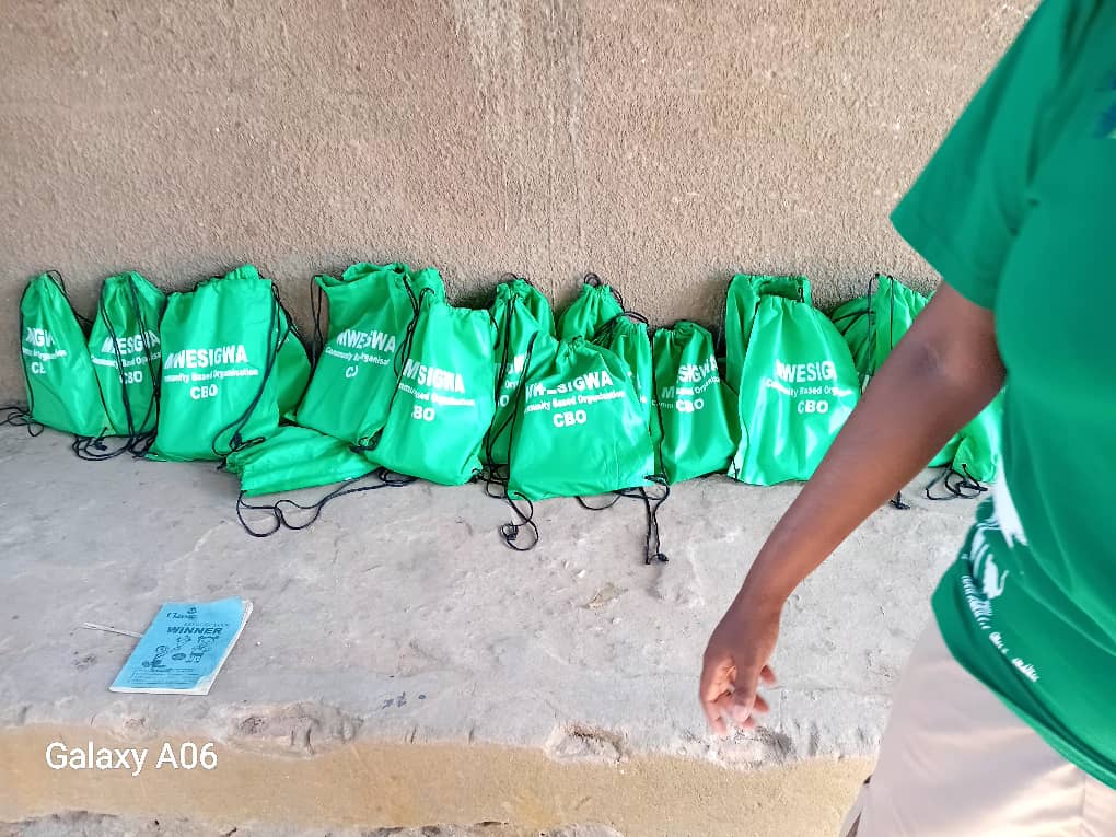 Green Mwesigwa CBO bags prepared for distribution